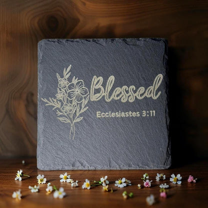 Handcrafted Religious Slate Drink Coasters - Set of 4 Christian Home Decor Accessories - HisWord Designs