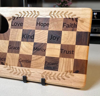 Engraved Wooden Cheese Board Set – Faith - Based Charcuterie Board with Inspirational Words – Christian Housewarming Gift, Custom Cheese Tray - HisWord Designs