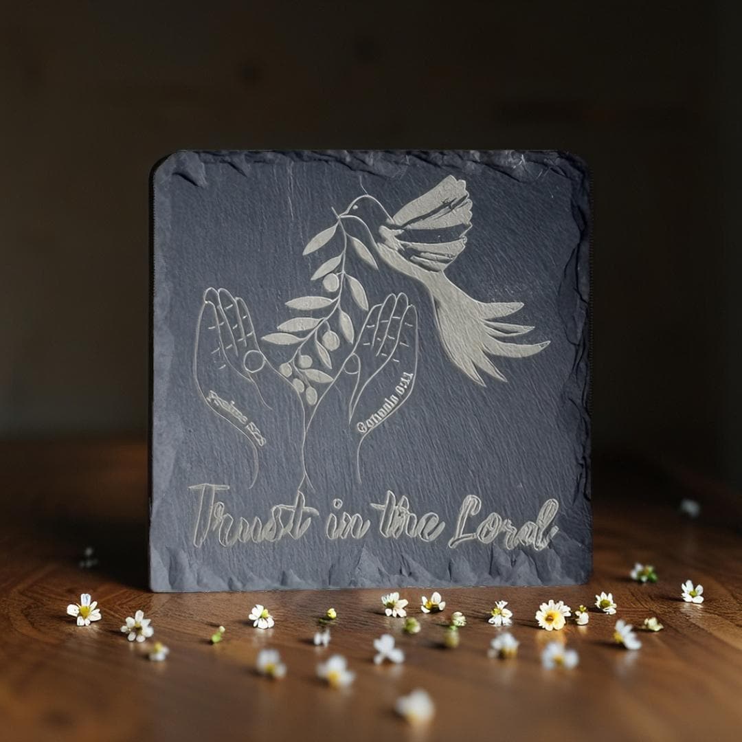 Handcrafted Religious Slate Drink Coasters - Set of 4 Christian Home Decor Accessories