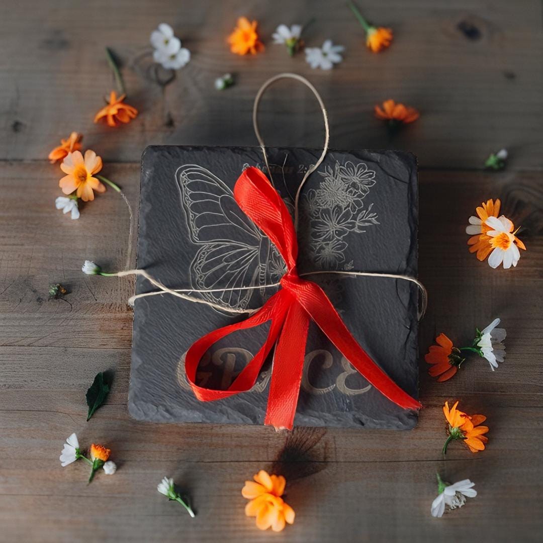 Handcrafted Religious Slate Drink Coasters - Set of 4 Christian Home Decor Accessories