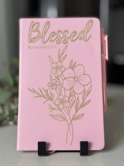 Personalized Blessed Engraved Journal, Ecclesiastes 3:11, Floral Christian Prayer book, Scripture Notebook with Bible Verses, Faith Gift - HisWord Designs