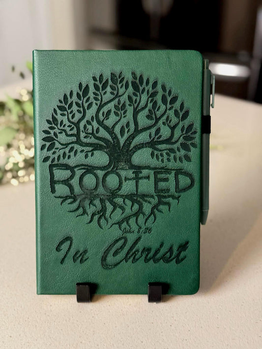 Rooted in Christ Custom Engraved Journal with Pen, Christian Prayer Journal | Scripture Notebook with Bible Verses | Tree of Life Gift - HisWord Designs