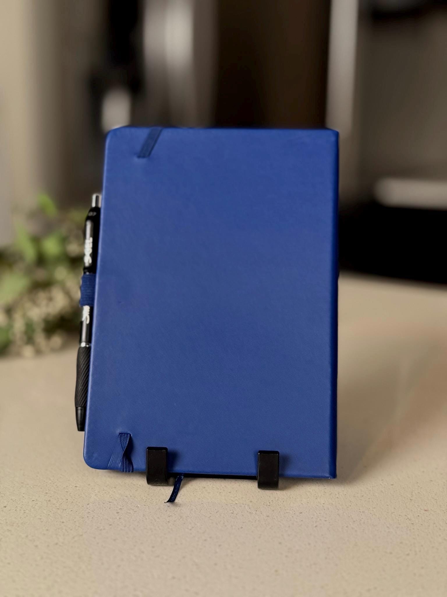 Custom Engraved Journal, Knock and the Door Will Be Opened, Blue Prayer notebook with Pen, Bible Verse Christian Gift for Men & Women - HisWord Designs