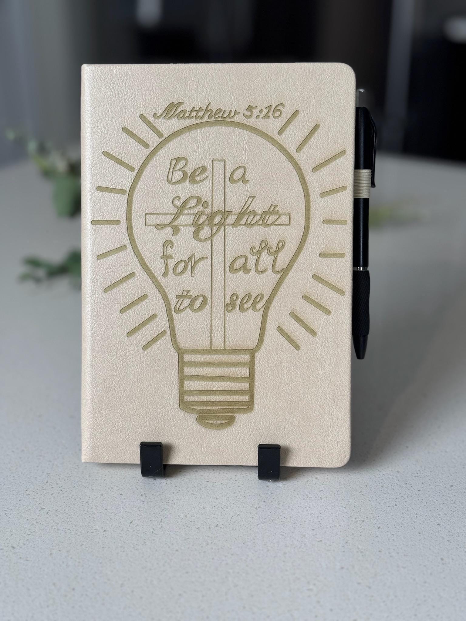 Be a Light for All to See Custom Engraved Journal, Matthew 5:16, Christian Journal | Scripture Notebook with Bible Verses | Bible Study Gift - HisWord Designs