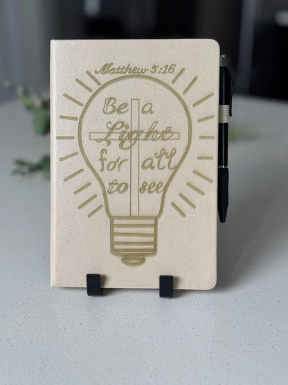 Personalized Christian Engraved Journal, Matthew 5:16, Be a Light for All to See, Scripture Notebook with Bible Verses, Bible Study Gift - HisWord Designs