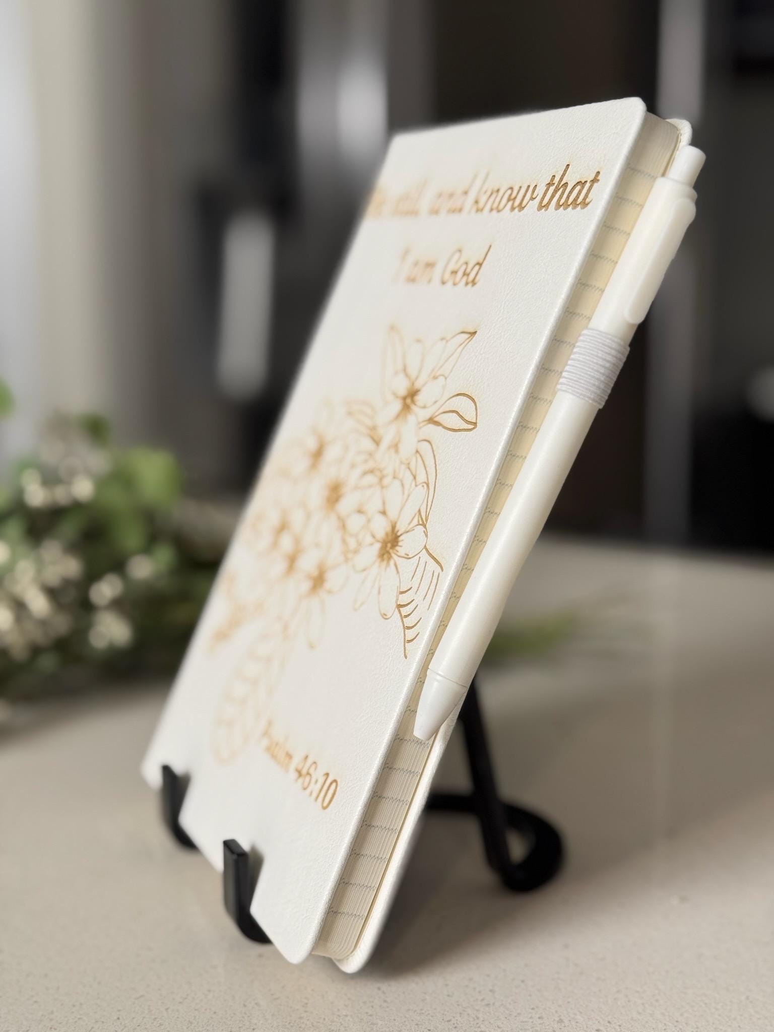 Be Still and Know Laser - Engraved Custom Journal, Psalm 46:10, Bible Verse Journal, White Prayer Journal, Christian Gift for Women - HisWord Designs