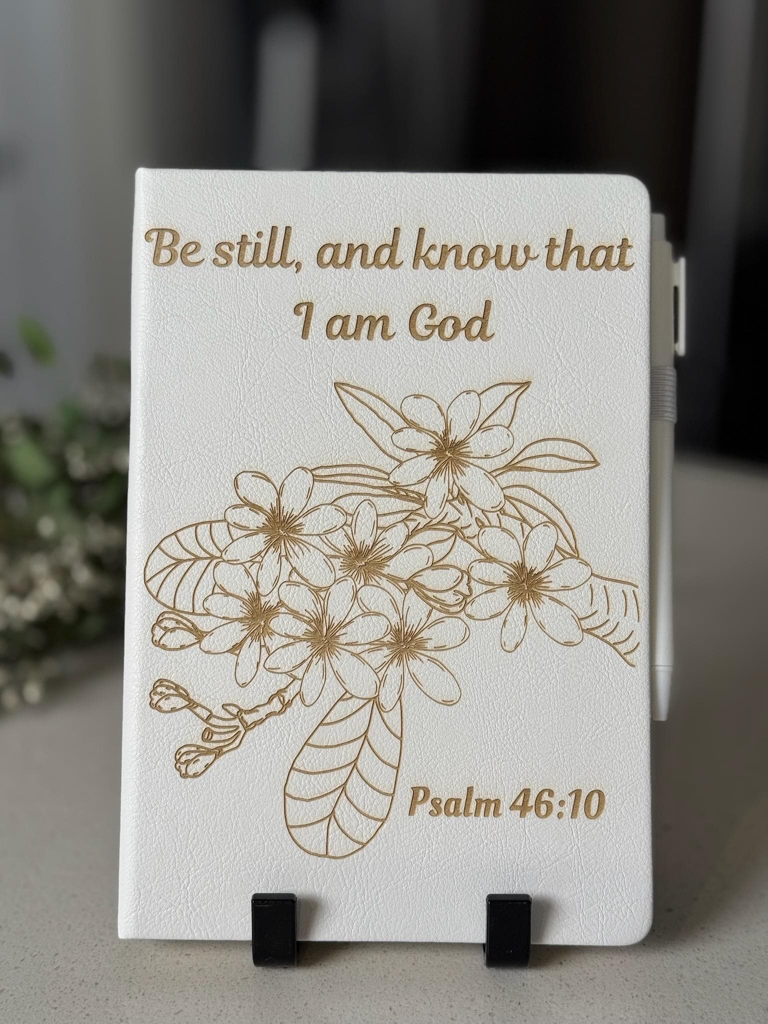 Be Still and Know Laser - Engraved Custom Journal, Psalm 46:10, Bible Verse Journal, White Prayer Journal, Christian Gift for Women - HisWord Designs
