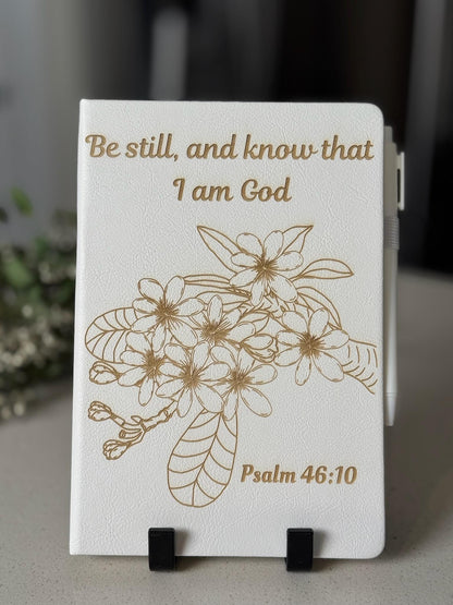 Personalized Be Still and Know Psalm 46:10 Prayer Journal, Christian Devotional Notebook with Pen – Engraved Bible Verse Gift for Women - HisWord Designs