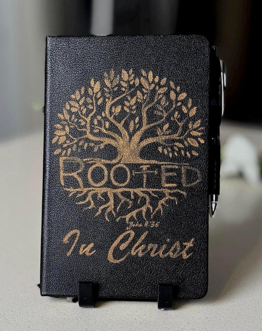 Rooted in Christ Hand crafted Custom Engraved Journal, John 8:36, Bible Verse Journal, Black Prayer Journal, Christian Gifts - HisWord Designs