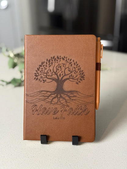 Personalized Have Faith Hand - Crafted Custom Engraved Journal, Luke 17:6, Bible Verse Journal, Brown Prayer Journal, Christian Gifts - HisWord Designs