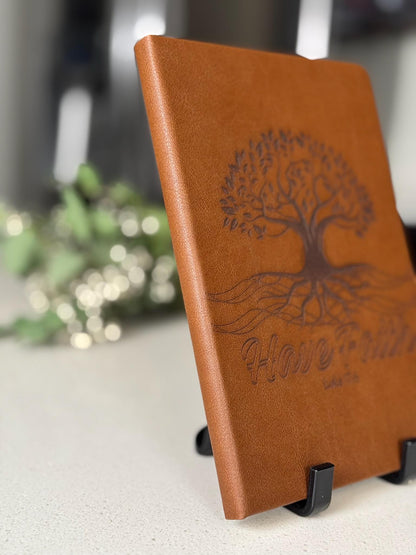 Personalized Have Faith Hand - Crafted Custom Engraved Journal, Luke 17:6, Bible Verse Journal, Brown Prayer Journal, Christian Gifts - HisWord Designs