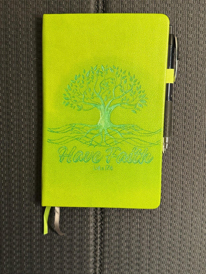 Have Faith Hand - Crafted Custom Engraved Journal, Luke 17:6, Bible Verse Journal, Lime Green Prayer Journal, Christian Gifts - HisWord Designs