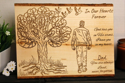 Personalized memorial wood plaque, engraved “In Loving Memory,” rustic Christian sympathy gift for loss of loved one, custom wood sign by HisWord Designs.