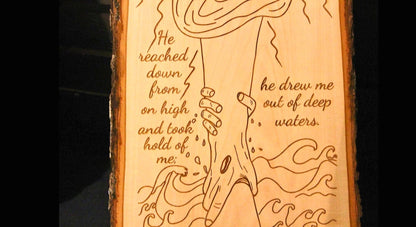 Christian Wall Art – Psalm 18:16 Live Edge Wood Sign | Religious Home Decor & Adult Baptism Gift - HisWord Designs