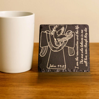 Christian Coasters Set of 4 – Scripture Engraved Slate | Bible Verse Gift | Faith Home Decor | Housewarming Christian Gifts| Hand - drawn art - HisWord Designs