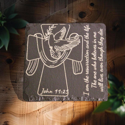 Christian Coasters Set of 4 – Scripture Engraved Slate | Bible Verse Gift | Faith Home Decor | Housewarming Christian Gifts| Hand - drawn art - HisWord Designs