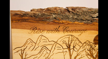Rise with Courage Wolf Art – Engraved Live Edge Wood Sign, Inspirational Rustic Wall Decor - His Word Designs