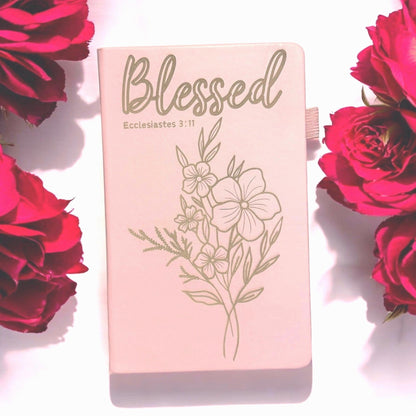 Personalized Blessed Engraved Journal, Ecclesiastes 3:11, Floral Christian Prayer book, Scripture Notebook with Bible Verses, Faith Gift - HisWord Designs