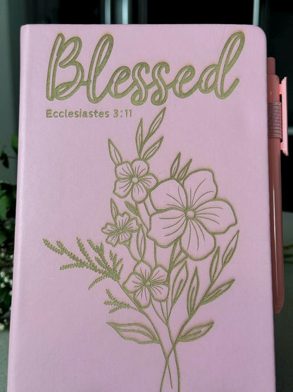 Personalized Blessed Engraved Journal, Ecclesiastes 3:11, Floral Christian Prayer book, Scripture Notebook with Bible Verses, Faith Gift - HisWord Designs
