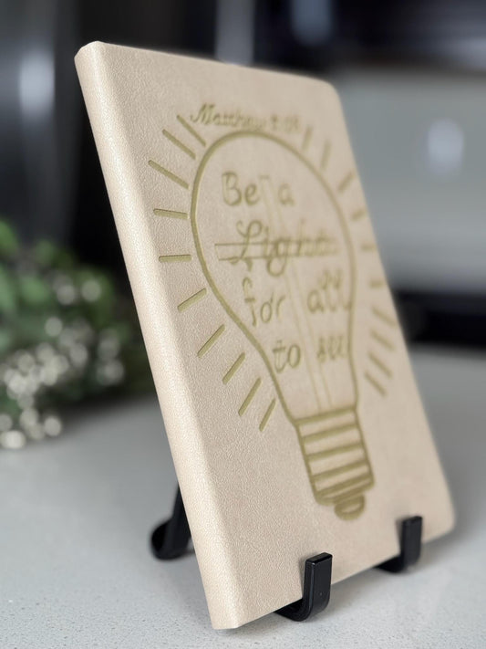 Be a Light for All to See Custom Engraved Journal, Matthew 5:16, Christian Journal | Scripture Notebook with Bible Verses | Bible Study Gift - HisWord Designs