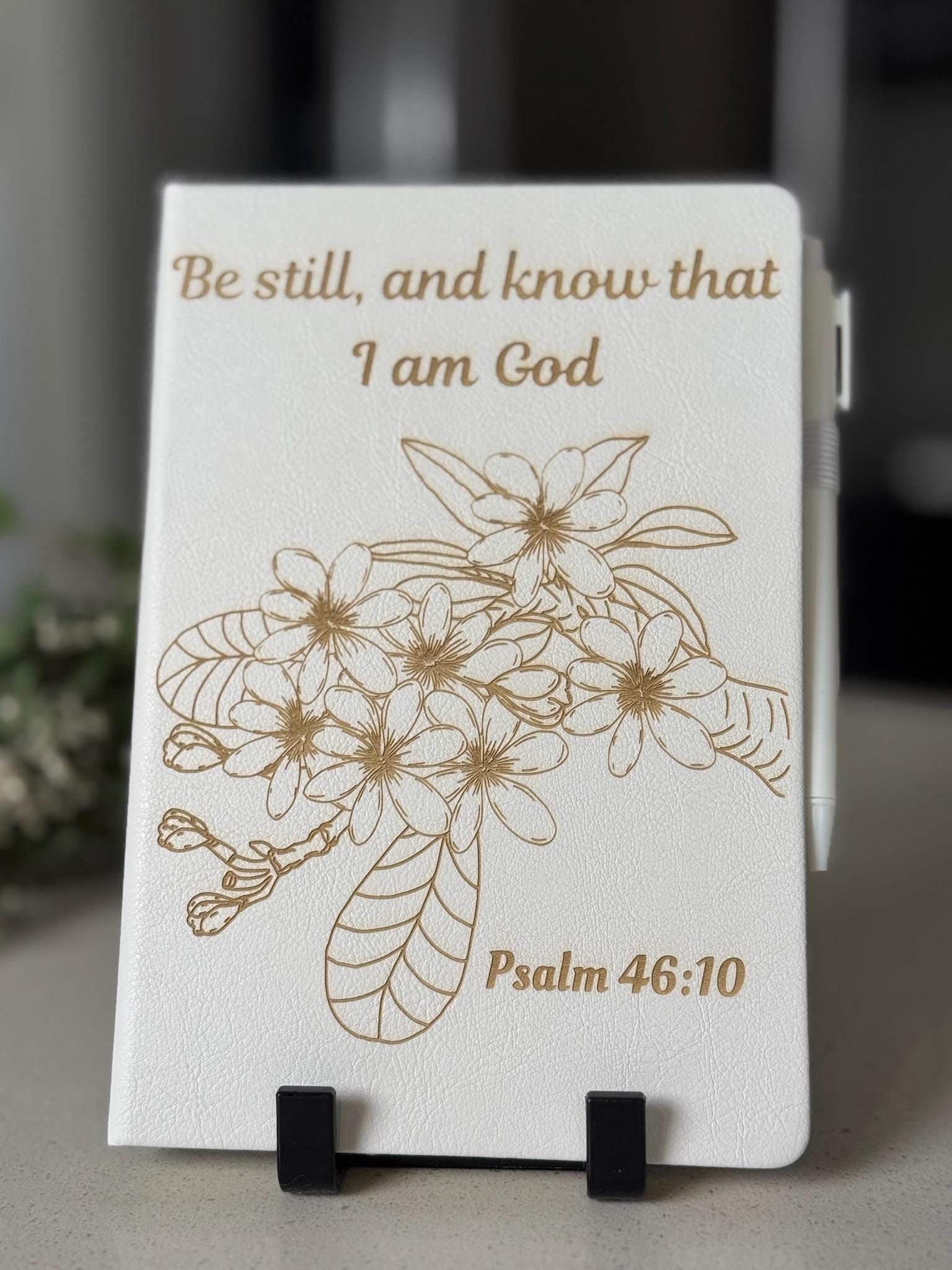 Be Still and Know Laser - Engraved Custom Journal, Psalm 46:10, Bible Verse Journal, White Prayer Journal, Christian Gift for Women - HisWord Designs