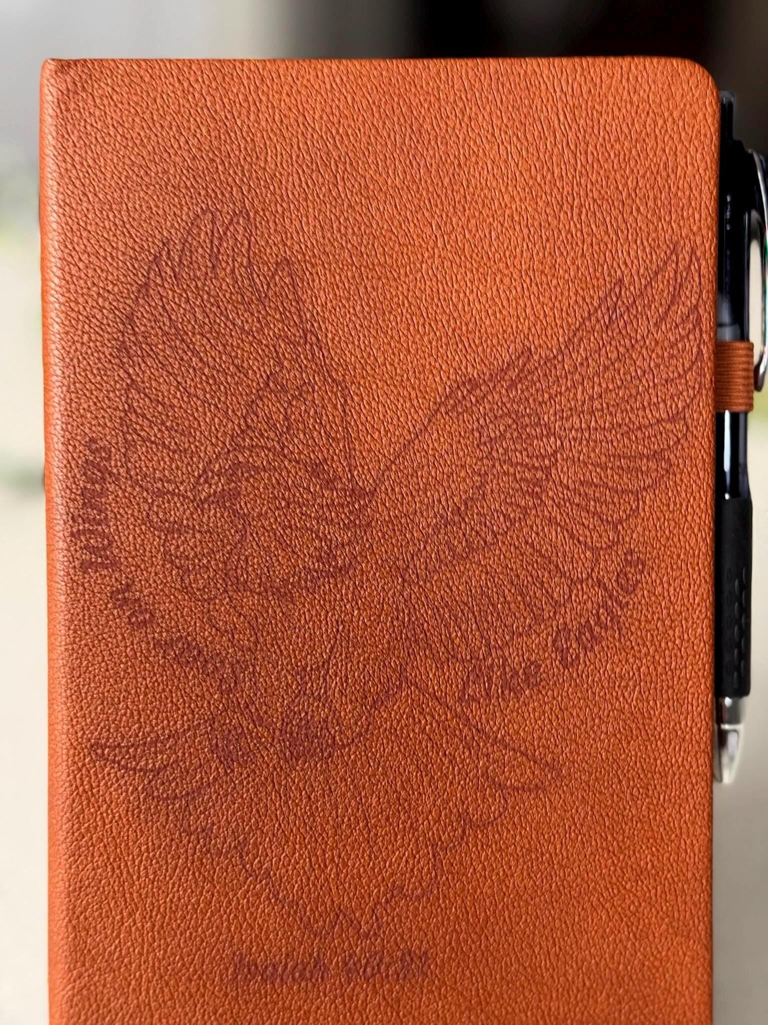 Soar on Wings Like Eagles Laser - Engraved Custom Journal, Isaiah 40:31 , Bible Verse Journal, Brown Prayer Journal, Christian Gifts - HisWord Designs