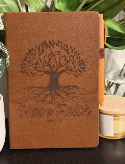 Personalized Have Faith Hand - Crafted Custom Engraved Journal, Luke 17:6, Bible Verse Journal, Brown Prayer Journal, Christian Gifts - HisWord Designs