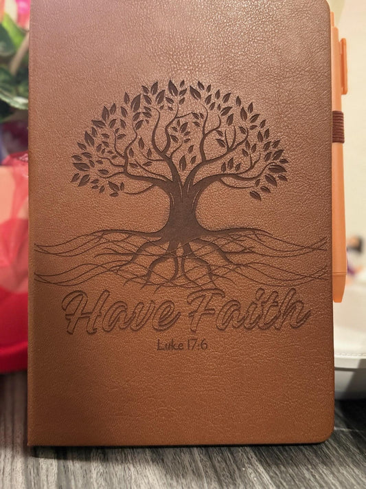 Personalized Have Faith Hand - Crafted Custom Engraved Journal, Luke 17:6, Bible Verse Journal, Brown Prayer Journal, Christian Gifts - HisWord Designs