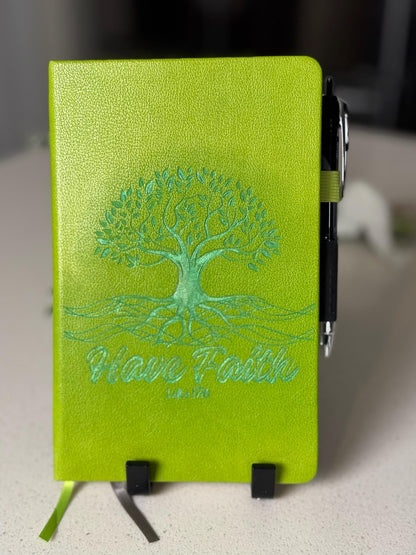 Have Faith Hand - Crafted Custom Engraved Journal, Luke 17:6, Bible Verse Journal, Lime Green Prayer Journal, Christian Gifts - HisWord Designs