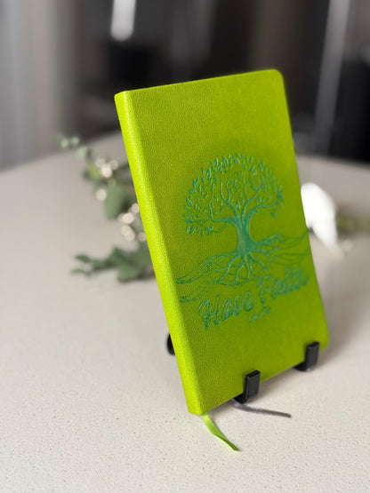 Have Faith Hand - Crafted Custom Engraved Journal, Luke 17:6, Bible Verse Journal, Lime Green Prayer Journal, Christian Gifts - HisWord Designs