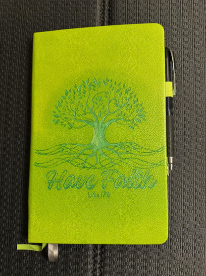 Have Faith Hand - Crafted Custom Engraved Journal, Luke 17:6, Bible Verse Journal, Lime Green Prayer Journal, Christian Gifts - HisWord Designs