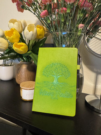 Have Faith Hand - Crafted Custom Engraved Journal, Luke 17:6, Bible Verse Journal, Lime Green Prayer Journal, Christian Gifts - HisWord Designs