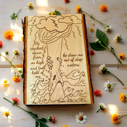 Christian Wall Art – Psalm 18:16 Live Edge Wood Sign | Religious Home Decor & Adult Baptism Gift - HisWord Designs