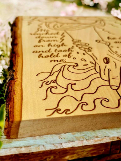 Christian Wall Art – Psalm 18:16 Live Edge Wood Sign | Religious Home Decor & Adult Baptism Gift - HisWord Designs