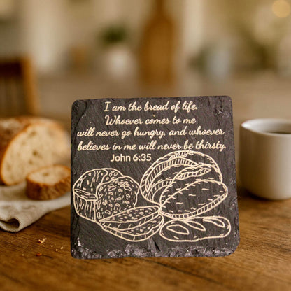 Christian Coasters Set of 4 – Scripture Engraved Slate | Bible Verse Gift | Faith Home Decor | Housewarming Christian Gifts| Hand - drawn art - HisWord Designs