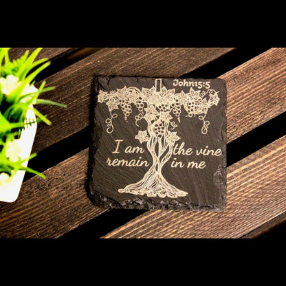 Christian Coasters Set of 4 – Scripture Engraved Slate | Bible Verse Gift | Faith Home Decor | Housewarming Christian Gifts| Hand - drawn art - HisWord Designs