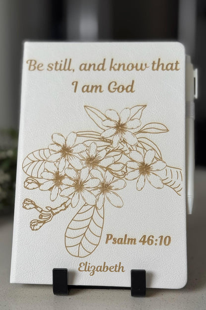 Personalized Be Still and Know Psalm 46:10 Prayer Journal, Christian Devotional Notebook with Pen – Engraved Bible Verse Gift for Women - HisWord Designs