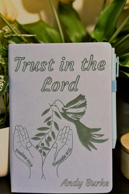 Personalized Christian Gift, Trust in the Lord Prayer Notebook, Hand - Drawn Bible Verse Journal, Laser Engraved Faux Leather devotional book - HisWord Designs