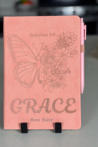 Personalized Butterfly and Floral A5 Christian Prayer Journal | Scripture Notebook with Bible Verses | Butterfly Faith Gift - His Word Designs