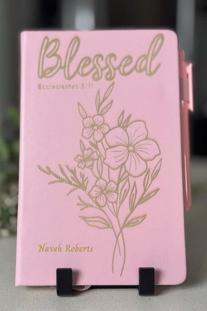 Personalized Blessed Engraved Journal, Ecclesiastes 3:11, Floral Christian Prayer book, Scripture Notebook with Bible Verses, Faith Gift - HisWord Designs