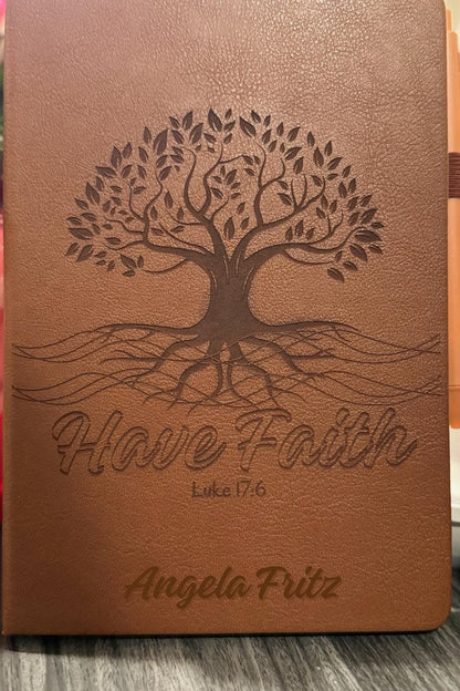 Personalized Have Faith Hand - Crafted Custom Engraved Journal, Luke 17:6, Bible Verse Journal, Brown Prayer Journal, Christian Gifts - HisWord Designs