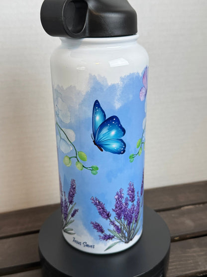 When I Am Afraid – 32oz Scripture Bottle with Orchids & Butterflies (Psalm 56:3) - HisWord Designs