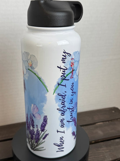 When I Am Afraid – 32oz Scripture Bottle with Orchids & Butterflies (Psalm 56:3) - HisWord Designs