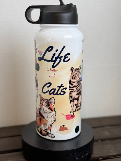 Life Is Better With Cats – 32oz Cat Lover Water Bottle - HisWord Designs
