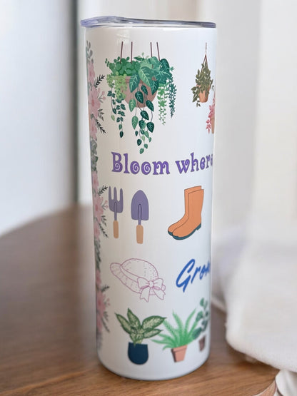 “Plant Mom” 20oz Tumbler – Bloom Where You Are Planted, Grow in Grace - HisWord Designs