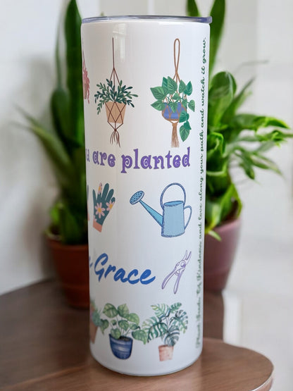 “Plant Mom” 20oz Tumbler – Bloom Where You Are Planted, Grow in Grace - HisWord Designs