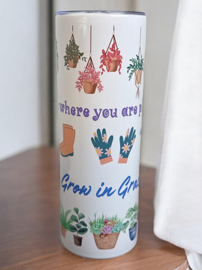 “Plant Mom” 20oz Tumbler – Bloom Where You Are Planted, Grow in Grace - HisWord Designs