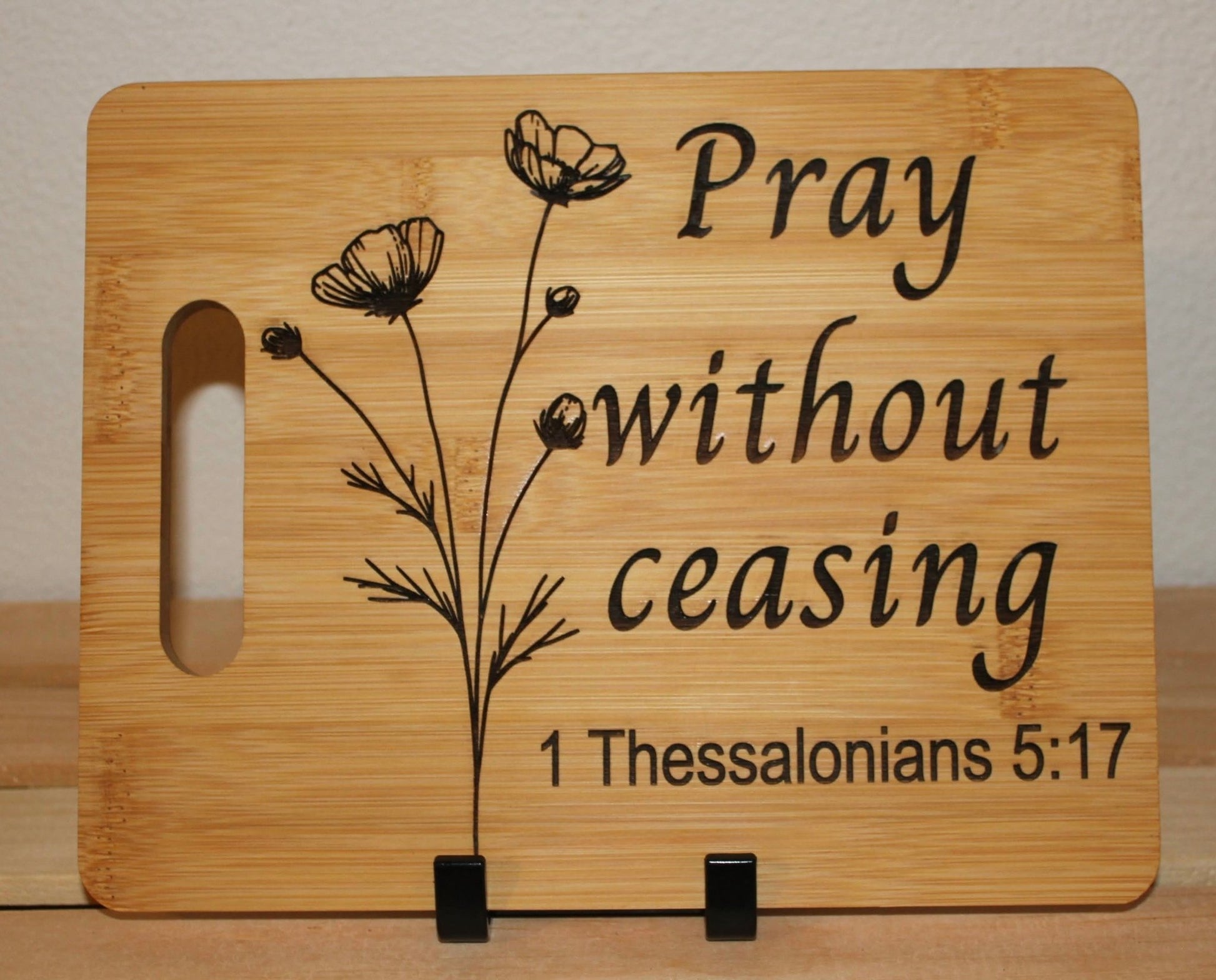 Engraved Bamboo Décor – "Pray Without Ceasing" (1 Thessalonians 5:17) - HisWord Designs