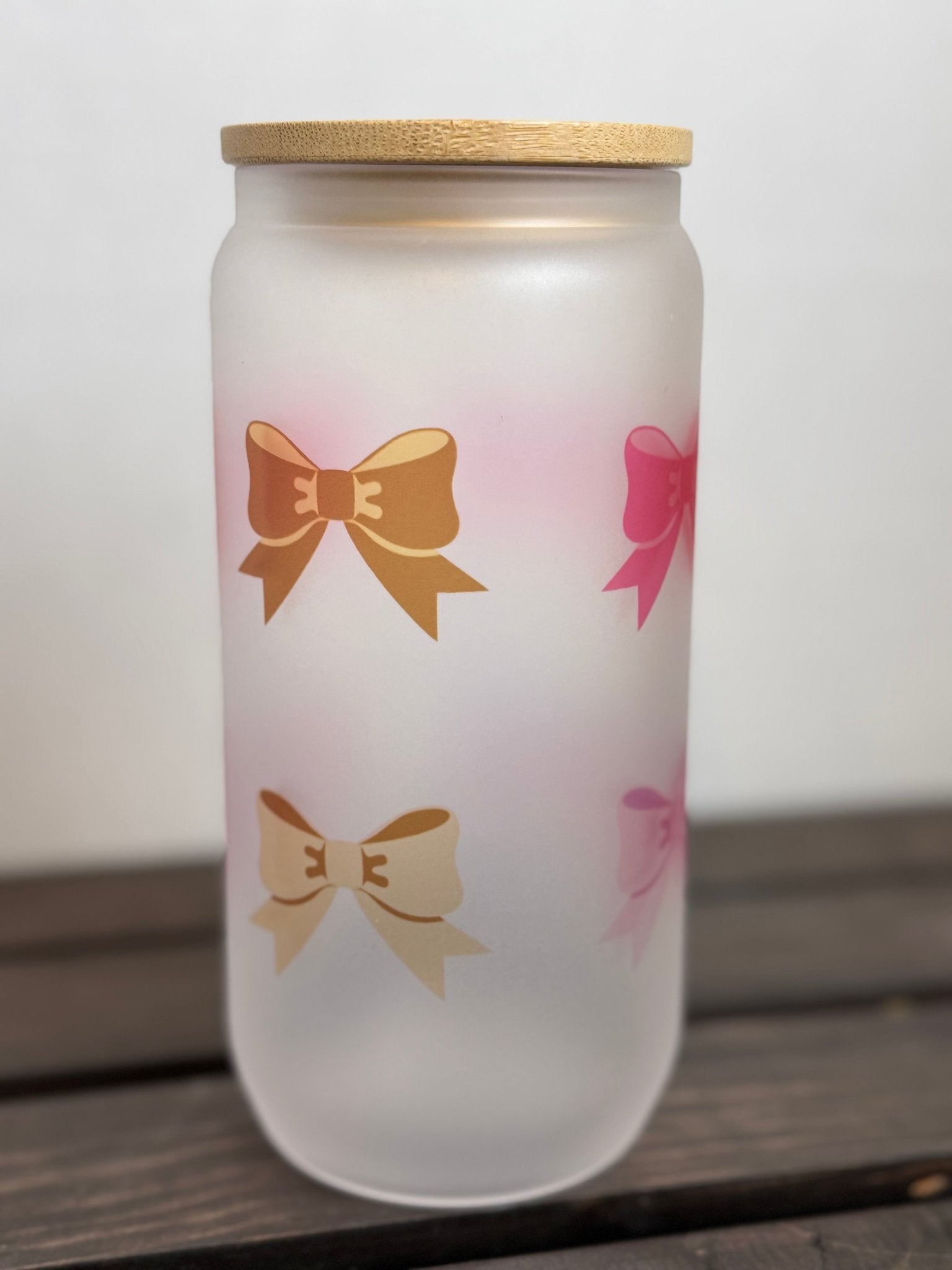 Pretty Bows – 16 oz Frosted Libbey Glass Can - HisWord Designs