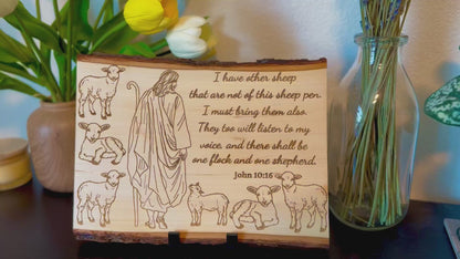 Jesus & Sheep Sign, One Shepherd One flock, Christian wood wall art, Hand-drawn art, John 10:16, Faith-Based Wood Decor, Gift for him or her